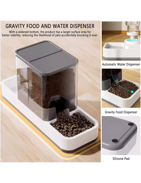 Dispensador automático de comida y agua Kathson 2 en 1 gris