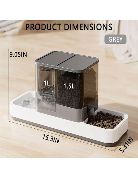 Dispensador automático de comida y agua Kathson 2 en 1 gris