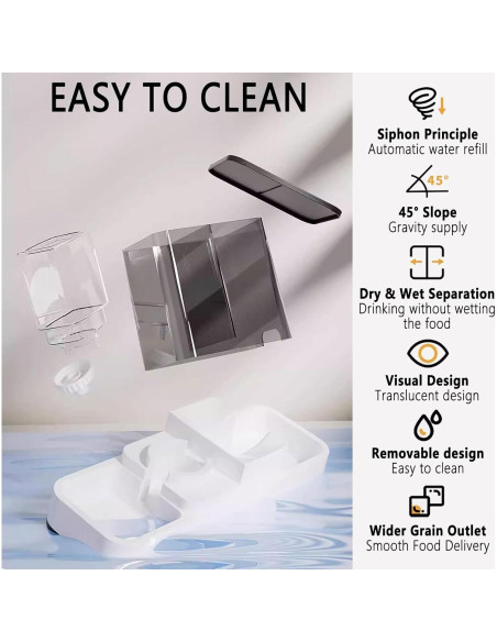 Dispensador automático de comida y agua Kathson 2 en 1 gris