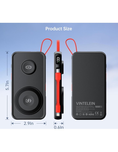 Cargador Portátil 10000mAh MagSafe VINTELEIN 5 en 1 Negro