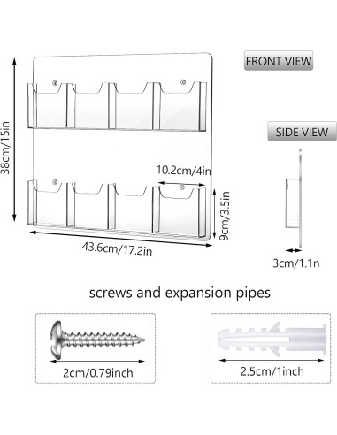 Soporte de Folletos Acrílico Weysat 8 Bolsillos Montaje en Pared