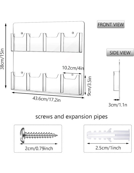 Soporte de Folletos Acrílico Weysat 8 Bolsillos Montaje en Pared