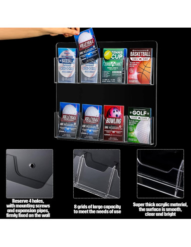 Soporte de Folletos Acrílico Weysat 8 Bolsillos Montaje en Pared