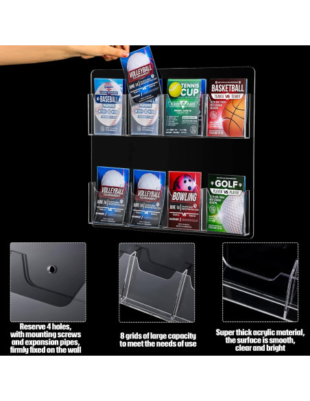 Soporte de Folletos Acrílico Weysat 8 Bolsillos Montaje en Pared