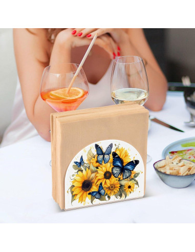 Soporte para Servilletas ALAZA Acrílico Mariposas y Girasoles 12.4x10.4cm