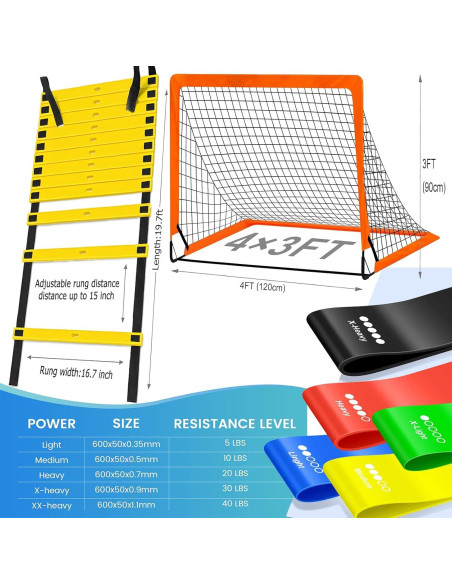 Portería de Fútbol Portátil HouzeFun 4x3m + Escalera Agilidad