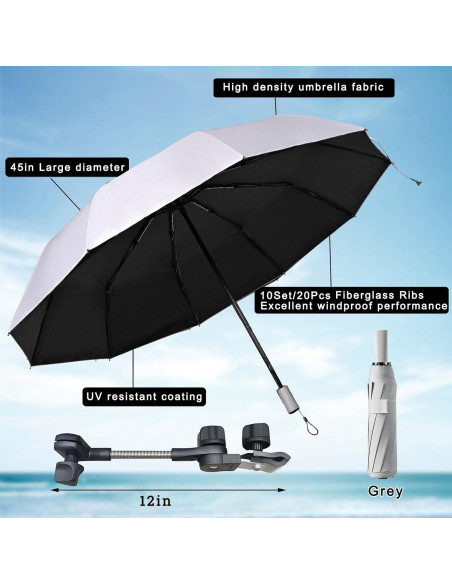 Sombrilla de Silla de Playa LHongL 114.3cm UPF 50+ Ajustable