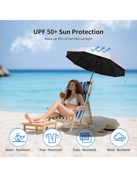 Sombrilla de Silla de Playa LHongL 114.3cm UPF 50+ Ajustable