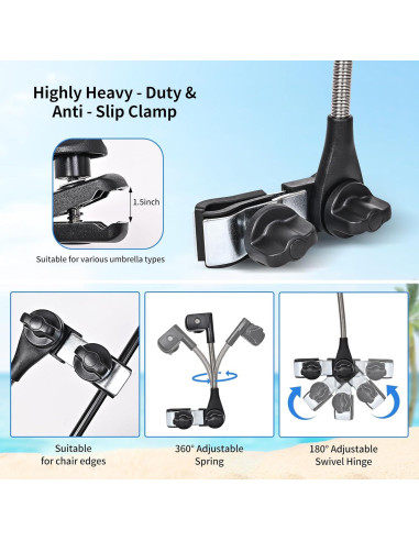Sombrilla de Silla de Playa LHongL 114.3cm UPF 50+ Ajustable