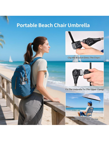 Sombrilla de Silla de Playa LHongL 114.3cm UPF 50+ Ajustable