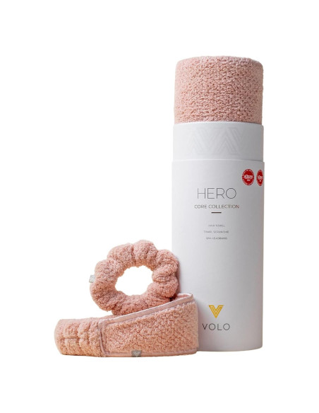 Toalla de Pelo VOLO Hero Rosa Nube + Banda Spa + Scrunchie