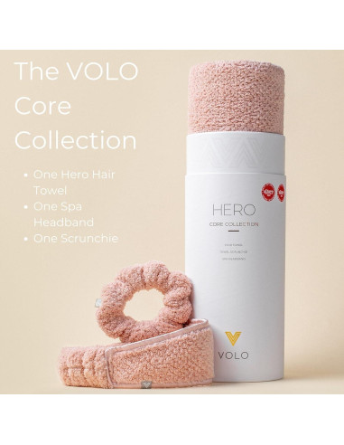 Toalla de Pelo VOLO Hero Rosa Nube + Banda Spa + Scrunchie