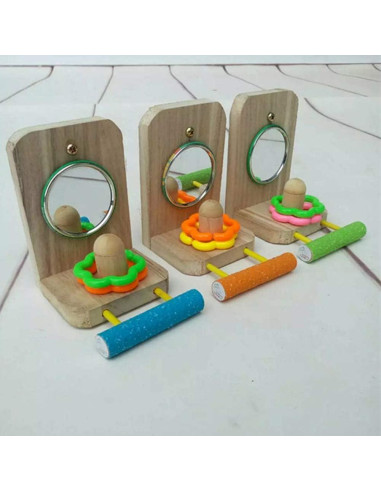 Percha para Pájaro con Espejo Litewood 9.5x11x14cm Madera