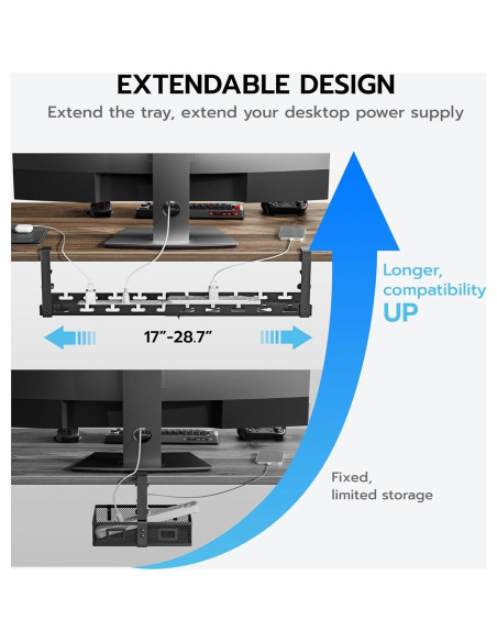 Bandeja de Gestión de Cables ARES Extensible 43-73cm Negro