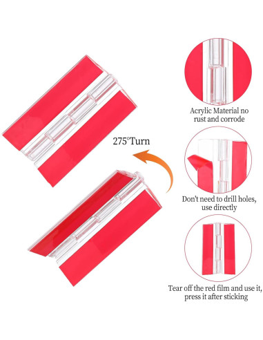 4 Bisagras Autoadhesivas Acrílicas Transparentes Ptwola 65x40mm