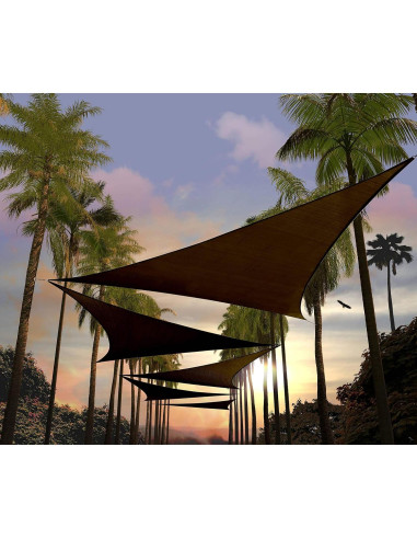 Toldo de Sombra Triangular Amgo 2.44m Marrón UPF50+ 95% UV