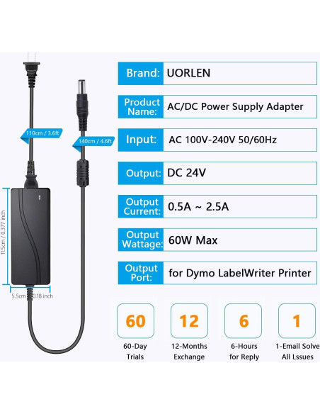 Adaptador de Alimentación 24V UORLEN para Dymo 400 450 550