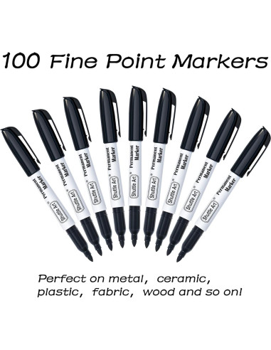 Paquete de 100 Marcadores Permanentes Negros Shuttle Art 0.7mm