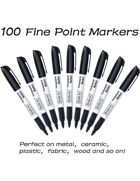 Paquete de 100 Marcadores Permanentes Negros Shuttle Art 0.7mm
