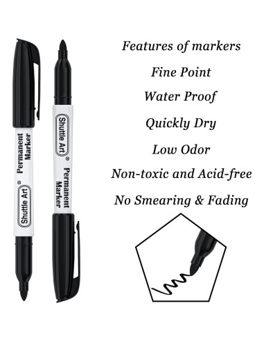 Paquete de 100 Marcadores Permanentes Negros Shuttle Art 0.7mm