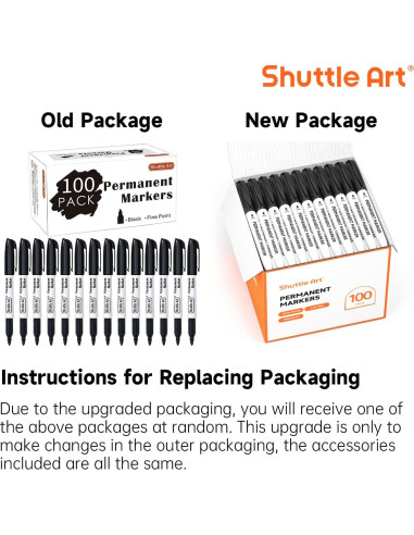 Paquete de 100 Marcadores Permanentes Negros Shuttle Art 0.7mm