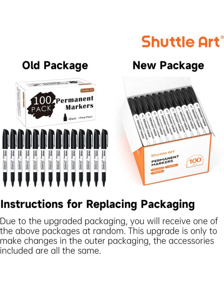 Paquete de 100 Marcadores Permanentes Negros Shuttle Art 0.7mm