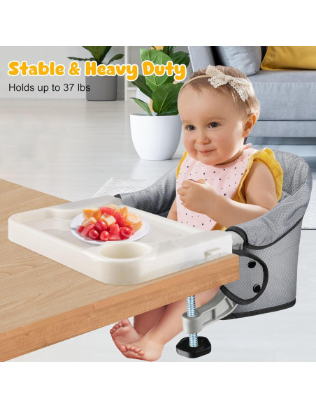 Silla Alta Plegable para Bebés con Bandeja Desmontable Gris