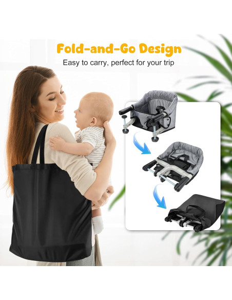 Silla Alta Plegable para Bebés con Bandeja Desmontable Gris