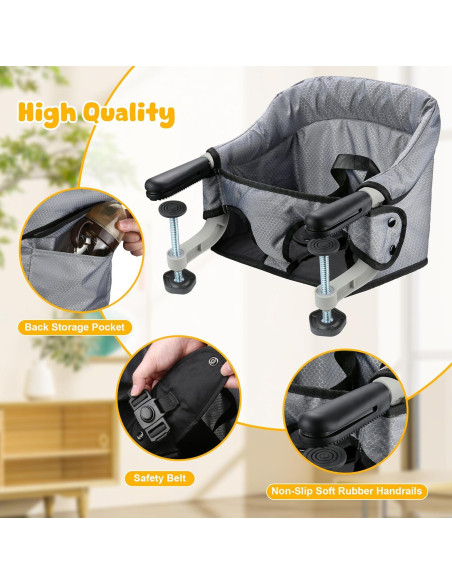 Silla Alta Plegable para Bebés con Bandeja Desmontable Gris