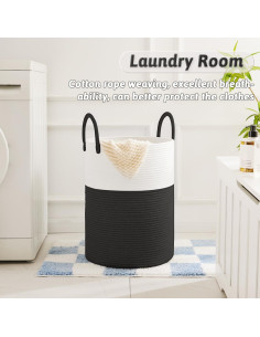 Cesta de Ropa Artfeel 40L Algodón Trenzado Negra Decorativa 2