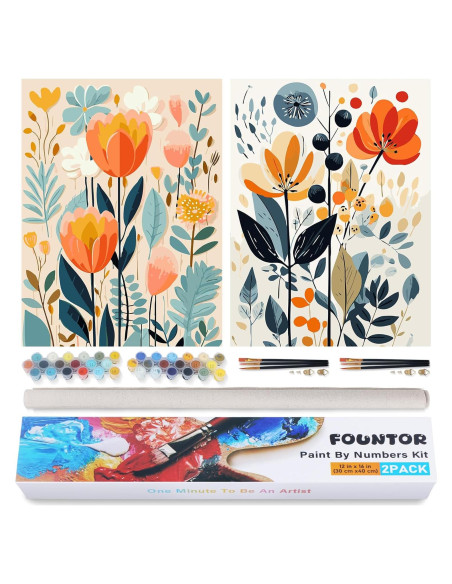 Kit de Pintura por Números Fountor para Adultos - 2 Lienzos 30x40 cm