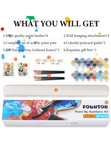 Kit de Pintura por Números Fountor para Adultos - 2 Lienzos 30x40 cm