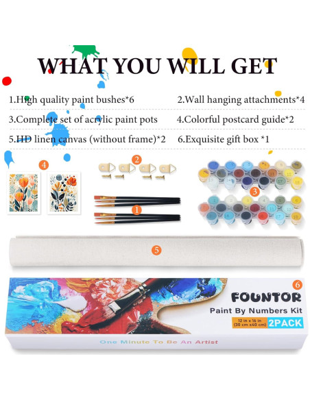 Kit de Pintura por Números Fountor para Adultos - 2 Lienzos 30x40 cm