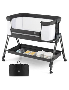 Cuna Lateral Plegable BABY JOY con Colchón y Estante - Negro