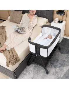 Cuna Lateral Plegable BABY JOY con Colchón y Estante - Negro 2