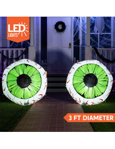 Joiedomi 2 Paquetes Ojos Inflables Halloween 0.91 m con LED 2