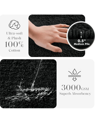 Alfombra de baño Madison Park Splendor 100% algodón 43x61 cm negra