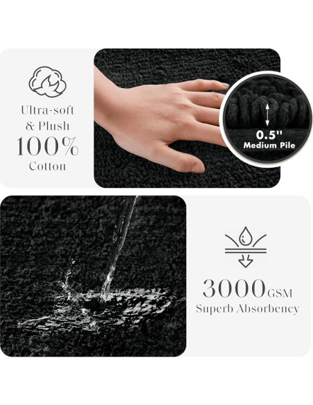 Alfombra de baño Madison Park Splendor 100% algodón 43x61 cm negra
