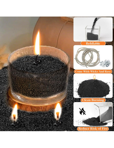 Cera de Vela Perlada Negra Sukh 450g con Mechas y Soportes