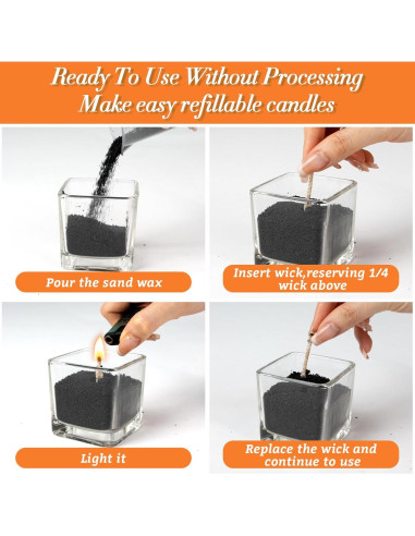 Cera de Vela Perlada Negra Sukh 450g con Mechas y Soportes