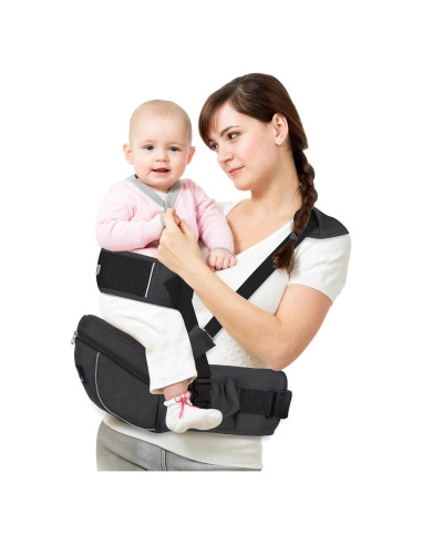 Portabebés Ergonómico de Cadera Negro para Bebés hasta 17.24 kg