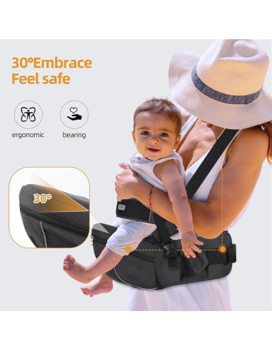 Portabebés Ergonómico de Cadera Negro para Bebés hasta 17.24 kg