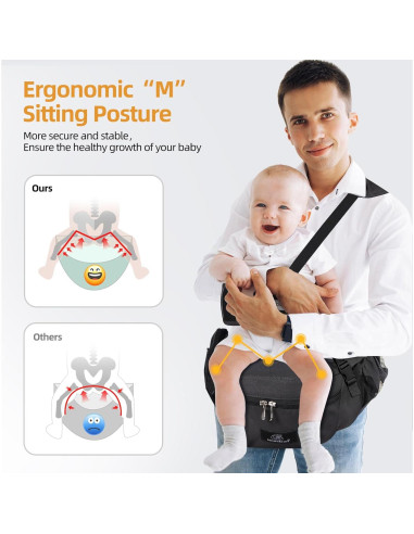 Portabebés Ergonómico de Cadera Negro para Bebés hasta 17.24 kg
