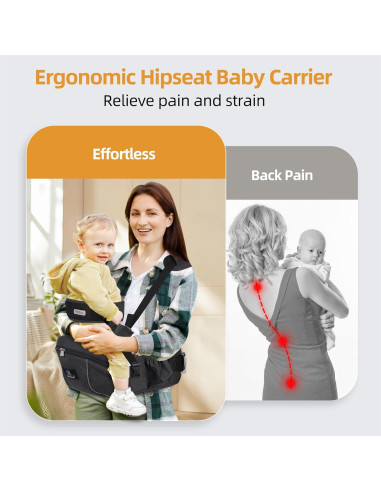 Portabebés Ergonómico de Cadera Negro para Bebés hasta 17.24 kg