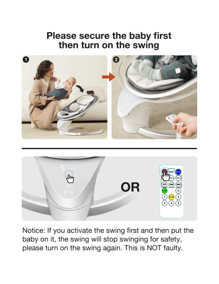 Columpio Eléctrico Yacul para Bebés 0-6 Meses, 5 Movimientos