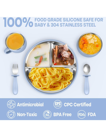 Juego de Platos y Cuencos de Acero Inoxidable Gksuu 6 Piezas Bebés