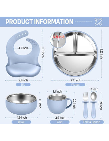 Juego de Platos y Cuencos de Acero Inoxidable Gksuu 6 Piezas Bebés