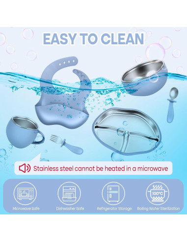 Juego de Platos y Cuencos de Acero Inoxidable Gksuu 6 Piezas Bebés