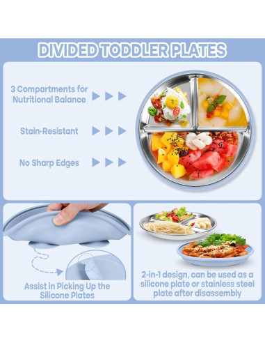 Juego de Platos y Cuencos de Acero Inoxidable Gksuu 6 Piezas Bebés