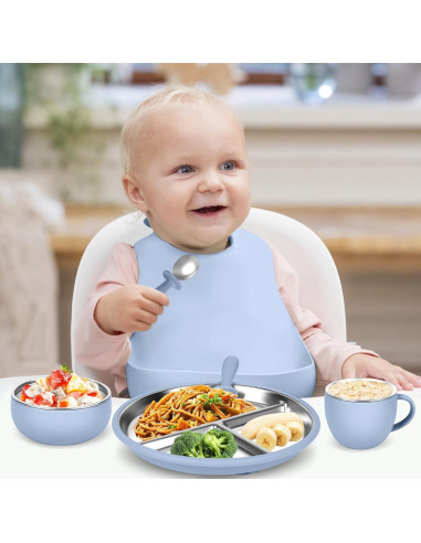 Juego de Platos y Cuencos de Acero Inoxidable Gksuu 6 Piezas Bebés